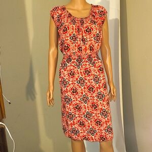 Faded Glory Orange Floral Kaleidoscope Print Short Sleeve Dress